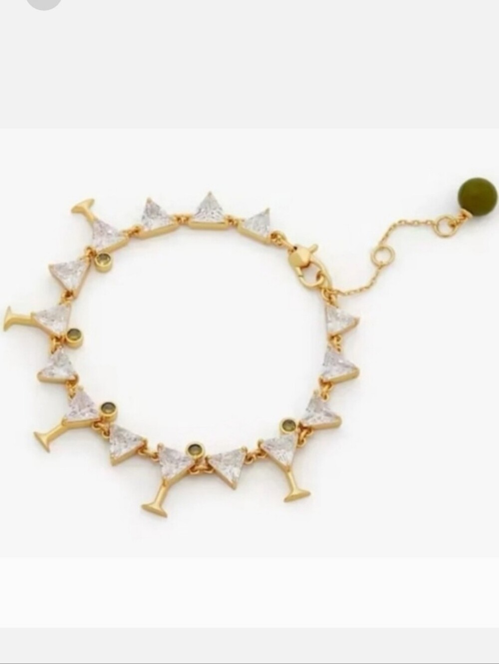 $198 Nwt  Kate Spade Gold Martini Charm Bracelet with Clear Crystal Accents